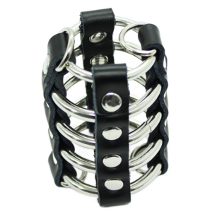 OHMAMA FETISH – GABBIA PER PENE CON ANELLI IN METALLO E CINTURINI IN PELLE