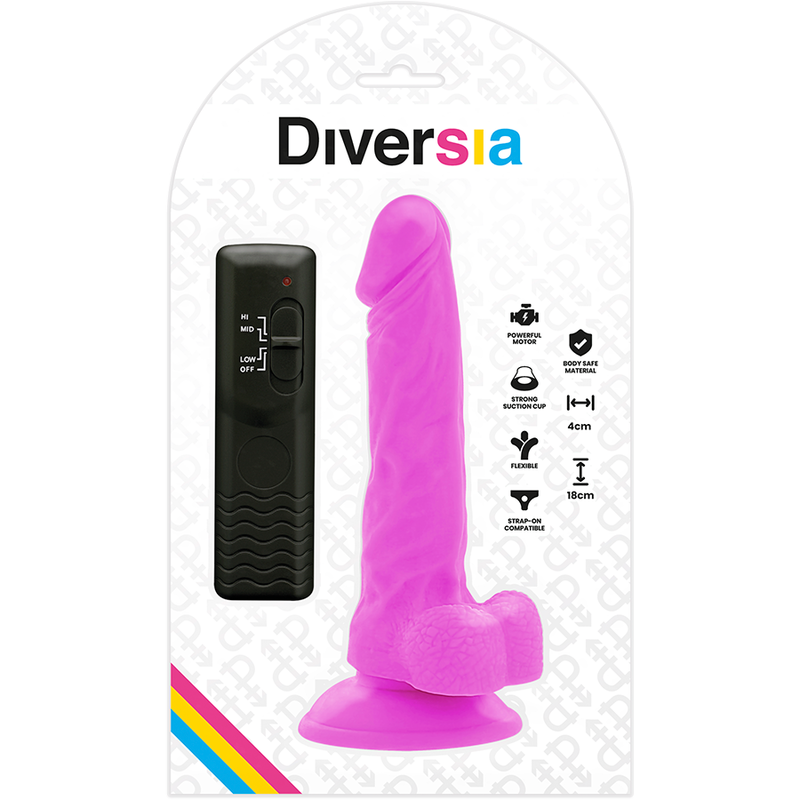 DIVERSIA - DILDO VIBRANTE FLESSIBILE VIOLA 18 CM -O- 4 CM - immagine 6