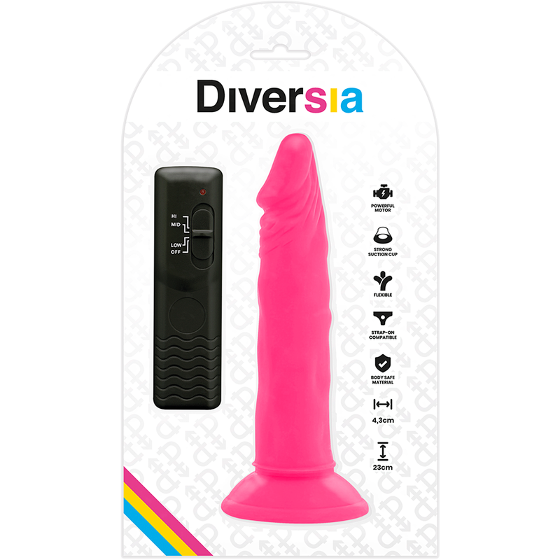 DIVERSIA - DILDO FLESSIBILE CON VIBRAZIONE ROSA 23 CM -O- 4.3 CM - immagine 2
