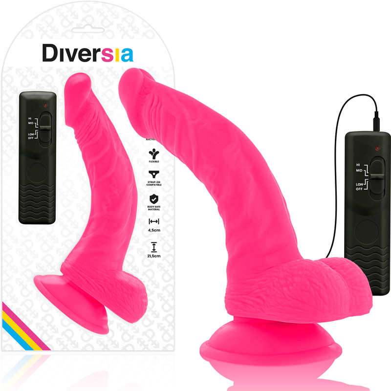 DIVERSIA - DILDO VIBRANTE FLESSIBILE ROSA 21.5 CM -O- 4.5 CM - immagine 3