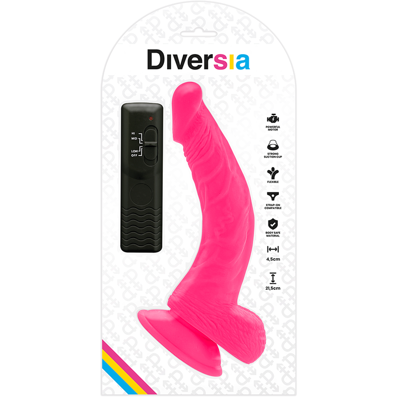 DIVERSIA - DILDO VIBRANTE FLESSIBILE ROSA 21.5 CM -O- 4.5 CM - immagine 7