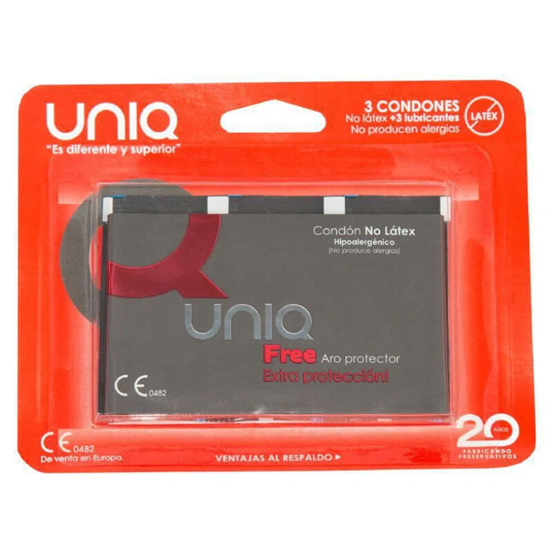 UNIQ – PRESERVATIVO SENZA LATTICE FREE CON ANELLO DI PROTEZIONE 3 UNITÀ