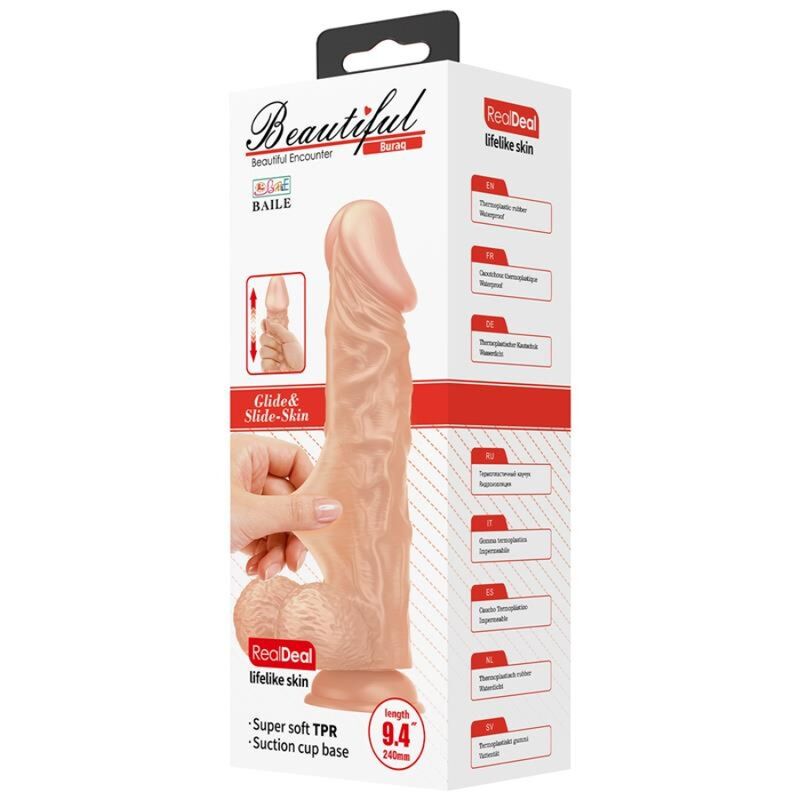 BAILE - BELLISSIMO INCONTRO DILDO REALISTICO FLESSIBILE BURAQ 24 CM NATURALE - immagine 5
