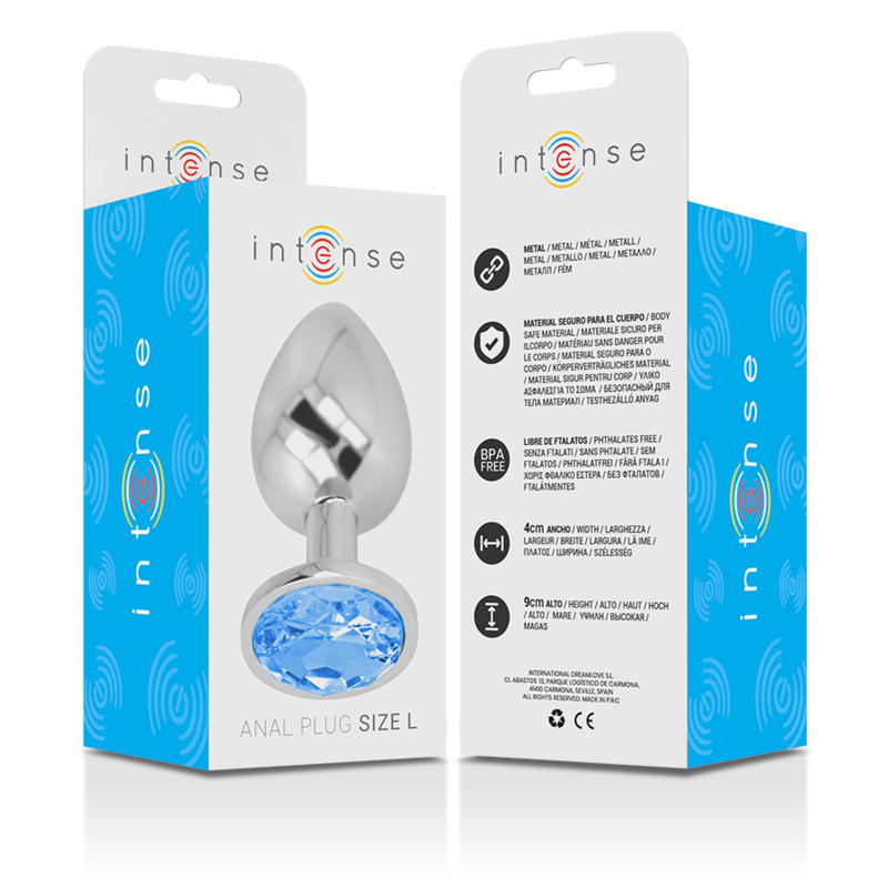INTENSE - PLUG ANALE IN METALLO ALLUMINIO CON CRISTALLO BLU TAGLIA L - immagine 3