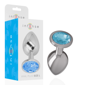 INTENSE – PLUG ANALE IN METALLO ALLUMINIO CON CRISTALLO BLU TAGLIA L