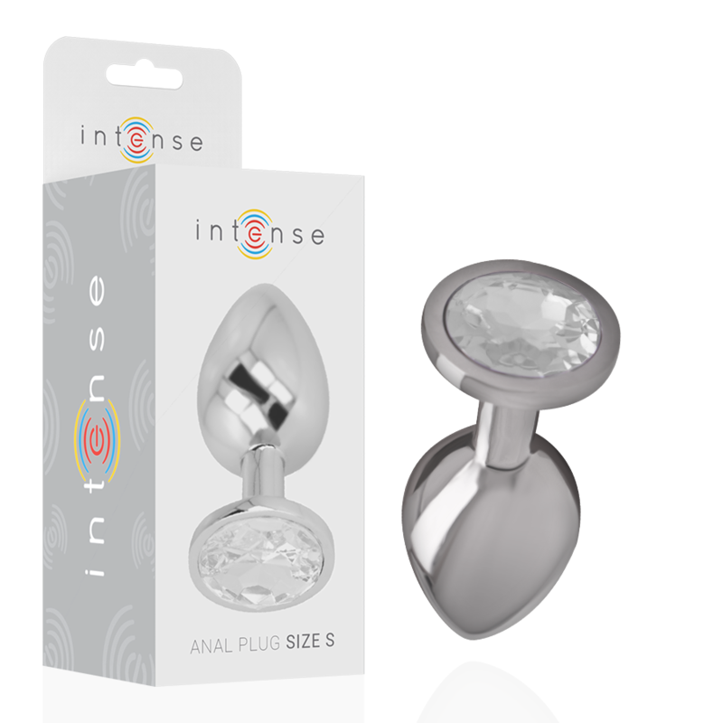 INTENSE – PLUG ANALE IN METALLO ALLUMINIO CON CRISTALLO ARGENTO MISURA S