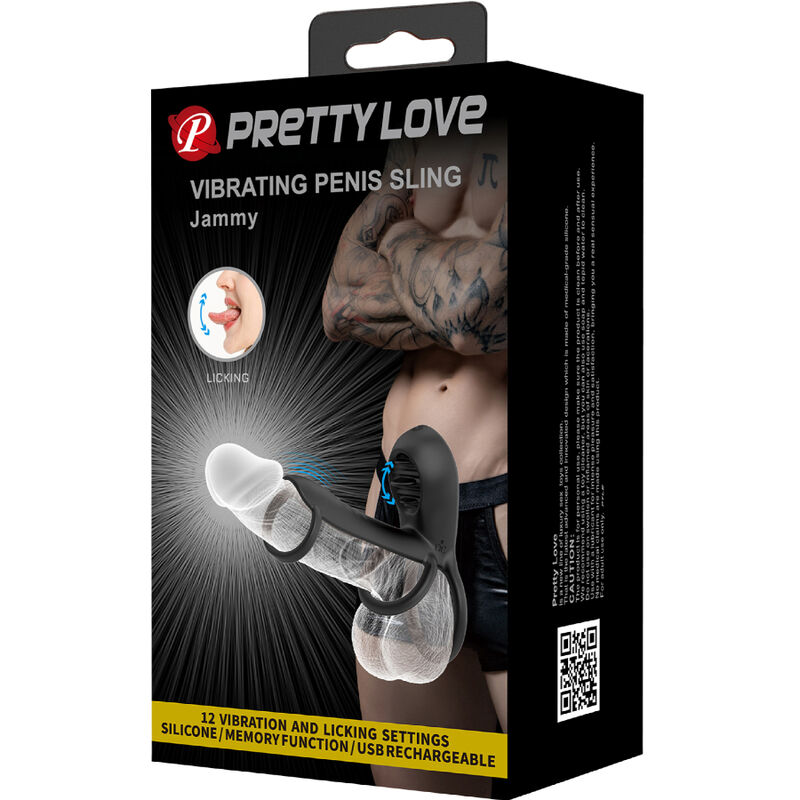 PRETTY LOVE - GUAINA PER PENE JAMMY 12 VIBRAZIONI CON LINGUA IN SILICONE RICARICABILE - immagine 6