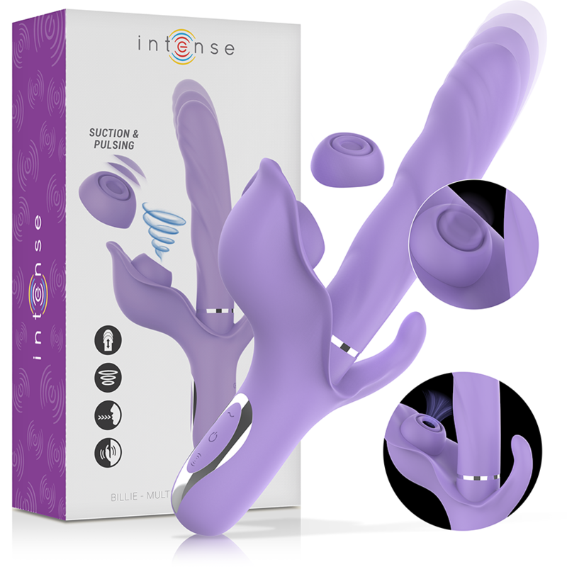 INTENSE – BILLIE VIBRATORE MULTIFUNZIONALE RICARICABILE A SUCCHIO CON PULSANTE VIOLA