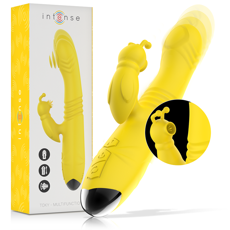 INTENSE – VIBRATORE MULTIFUNZIONE TOKY UP & DOWN CON STIMOLATORE CLITORALE GIALLO