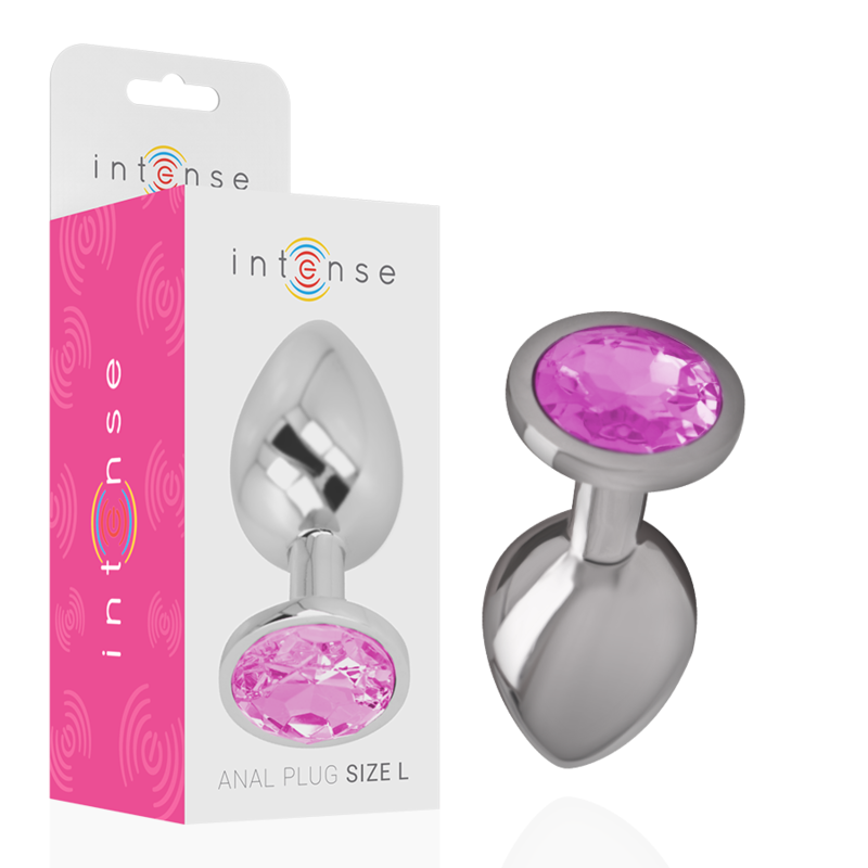 INTENSE – PLUG ANALE IN METALLO ALLUMINIO CON CRISTALLO ROSA MISURA L