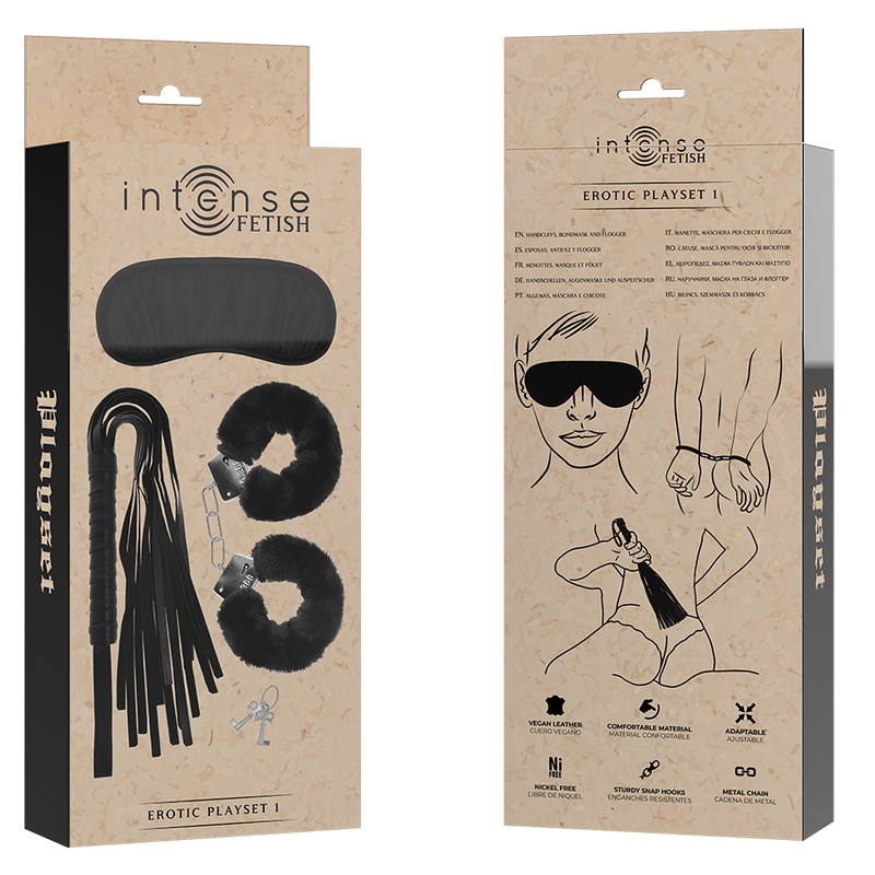 INTENSE - FETISH PLAYSET EROTICO 1 CON MANETTE, MASCHERA CIECA E FLOGGER - immagine 2