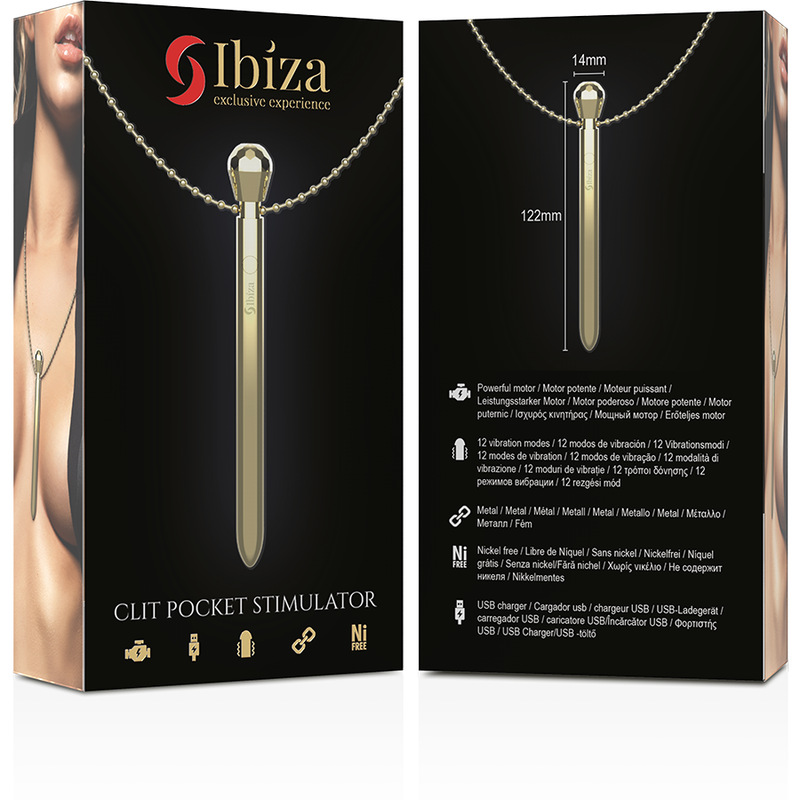 IBIZA - STIMOLATORE CLIT POCKET COLLANA CARICATORE USB 12 MODALIT DI VIBRAZIONE DORATO 12,2 X 1,5 - immagine 3