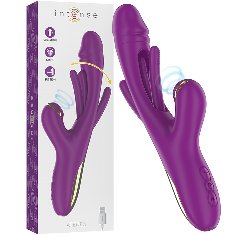 INTENSE – ATENEO VIBRATORE MULTIFUNZIONE RICARICABILE 7 VIBRAZIONI CON LINGUA OSCILLANTE E ASPIRAZIONE VIOLA