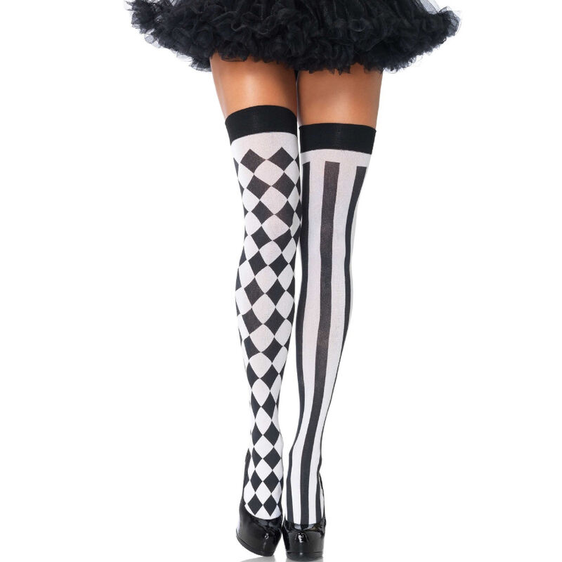 LEG AVENUE – CALZINI ALTI ARLECCHINO BIANCO/NERO