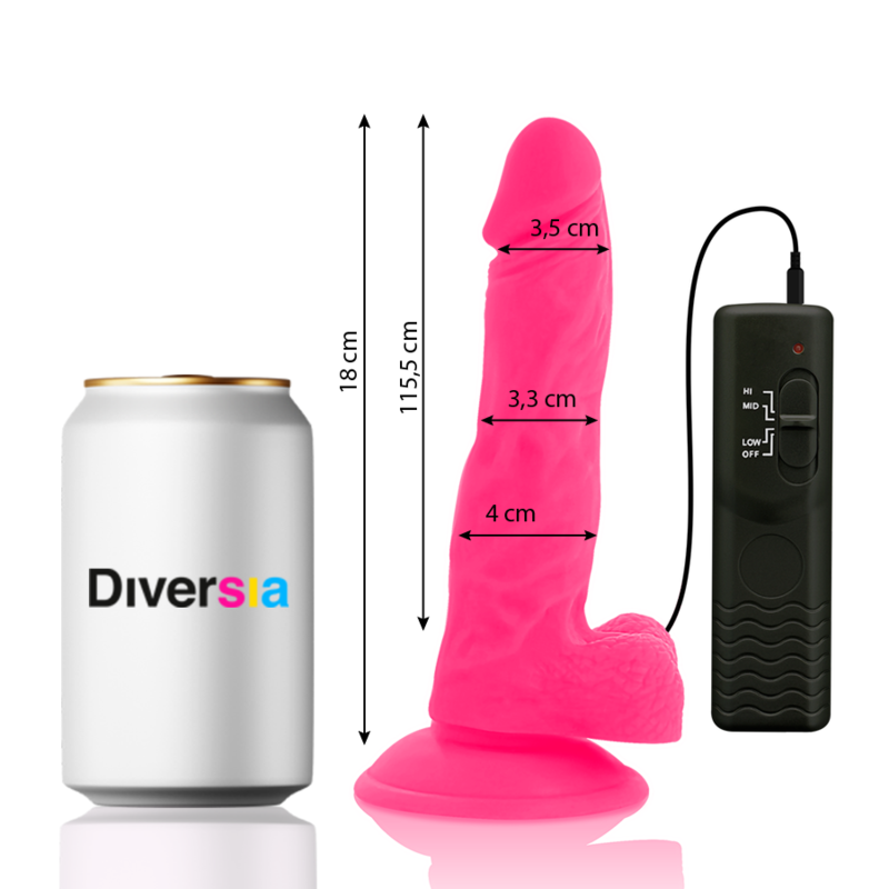 DIVERSIA - DILDO VIBRANTE FLESSIBILE ROSA 18 CM -O- 4 CM - immagine 3