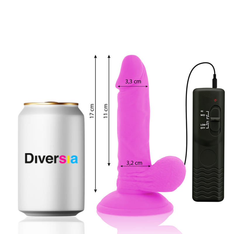 DIVERSIA - DILDO VIBRANTE FLESSIBILE VIOLA 17 CM -O- 3.3 CM - immagine 2