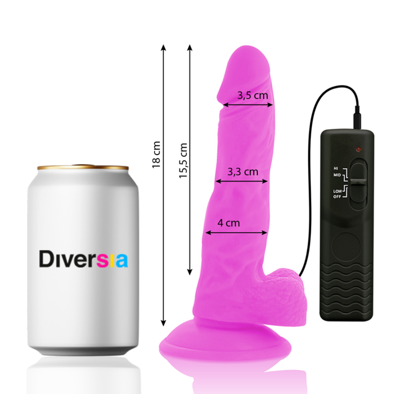 DIVERSIA - DILDO VIBRANTE FLESSIBILE VIOLA 18 CM -O- 4 CM - immagine 3