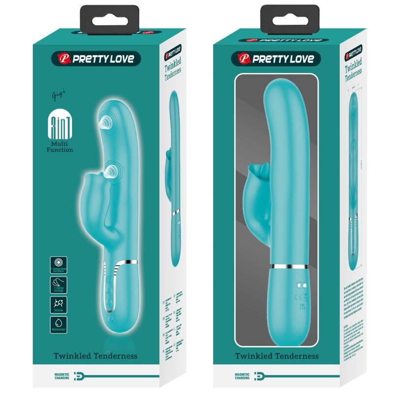 PRETTY LOVE - VIBRATORE CONIGLIO CON LECCATURA VERDE ACQUA - immagine 4
