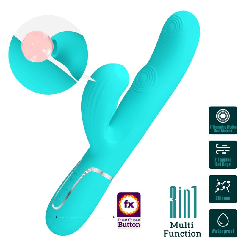 PRETTY LOVE - VIBRATORE MULTIFUNZIONE PERLITA 3 IN 1 G-SPOT VERDE ACQUA - immagine 6