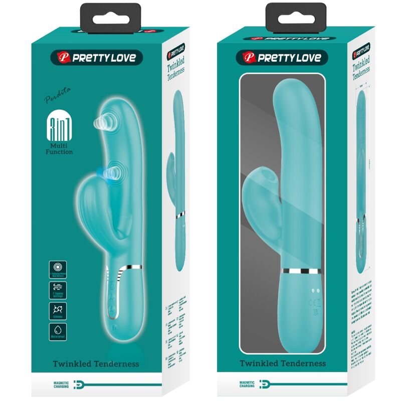 PRETTY LOVE - VIBRATORE MULTIFUNZIONE PERLITA 3 IN 1 G-SPOT VERDE ACQUA - immagine 4
