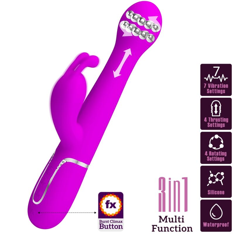 PRETTY LOVE - VIBRATORE DEJON RABBIT 3 IN 1 VIOLA MULTIFUNZIONE - immagine 3