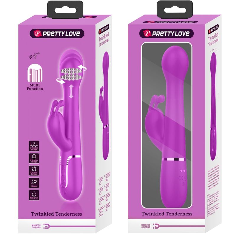 PRETTY LOVE - VIBRATORE DEJON RABBIT 3 IN 1 VIOLA MULTIFUNZIONE - immagine 2