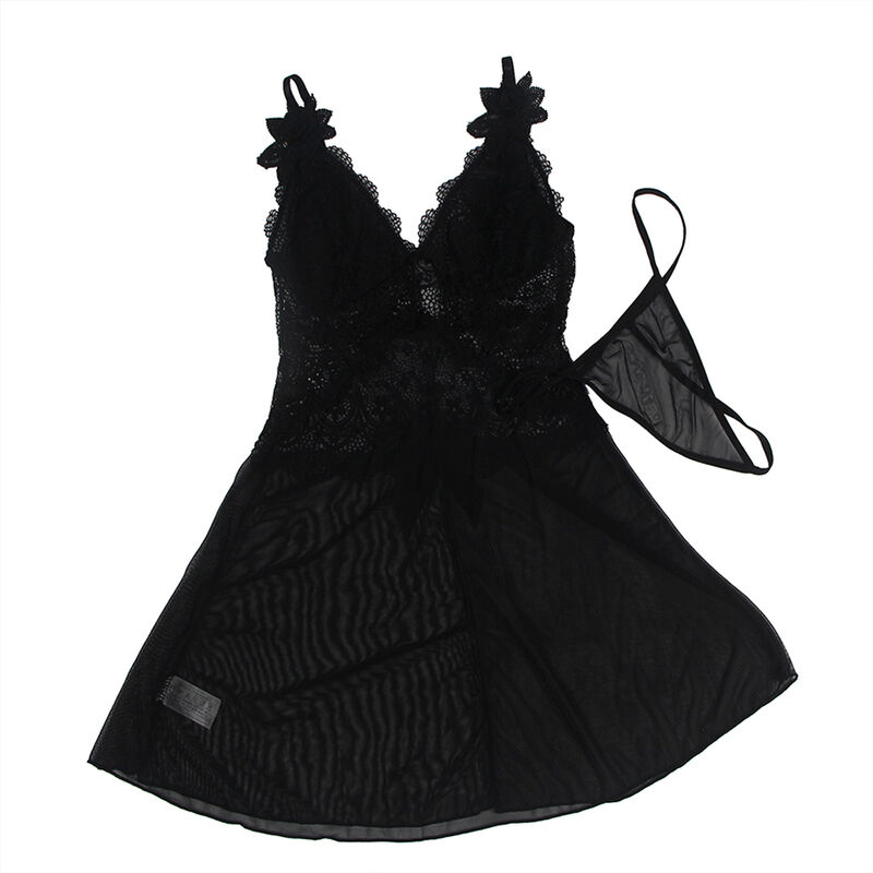 SUBBLIME - BABYDOLL TELA DE TUL DETALLE ENCAJE Y FLOR NEGRO S/M - immagine 8