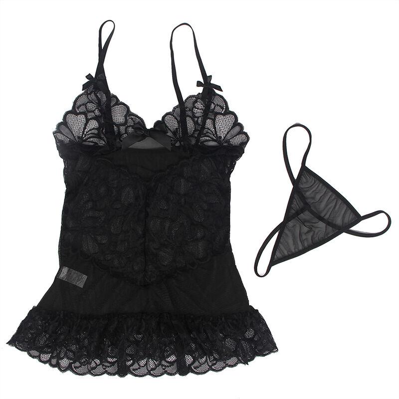 SUBBLIME - BABYDOLL CON TIRANTES AJUSTABLES Y ESTAMPADO FLORAL DE ENCAJE TRANSPARENTE NEGRO S/M - immagine 11