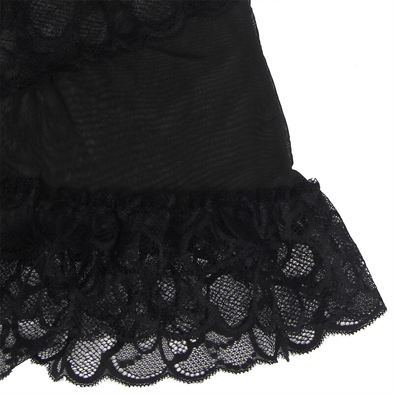 SUBBLIME - BABYDOLL CON TIRANTES AJUSTABLES Y ESTAMPADO FLORAL DE ENCAJE TRANSPARENTE NEGRO S/M - immagine 7
