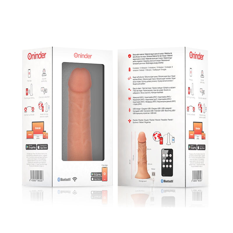 ONINDER - DILDO VIBRATORE MEDIO BOGOTÁ 9 VELOCITÀ NATURALE 20 CM -O- 4.2 CM - APP GRATUITA - immagine 3