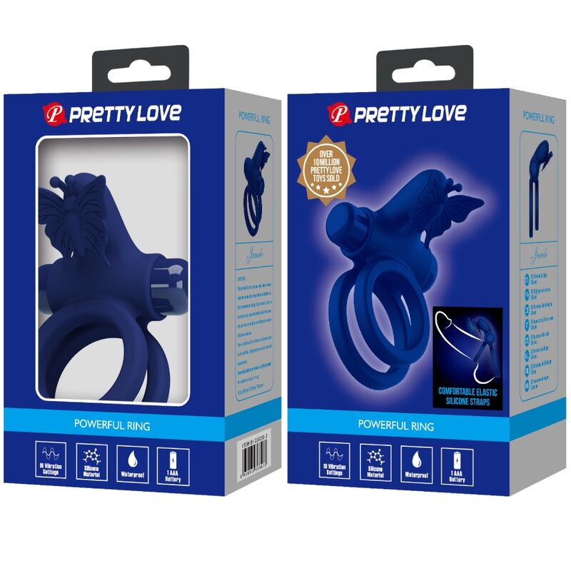 PRETTY LOVE - JAMELE DOPPIO ANELLO CON VIBRAZIONE E STIMOLATORE FARFALLA BLU - immagine 2
