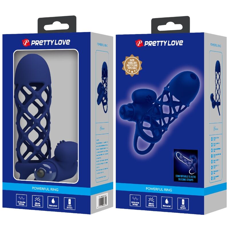 PRETTY LOVE - GIANN ANELLO VIBRATORE CON GUAINA IN SILICONE BLU - immagine 3