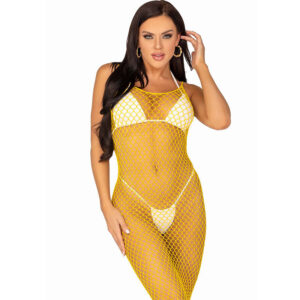 LEG AVENUE – VESTIDO DE REJILLA LARGO AMARILLO TALLA ÚNICA