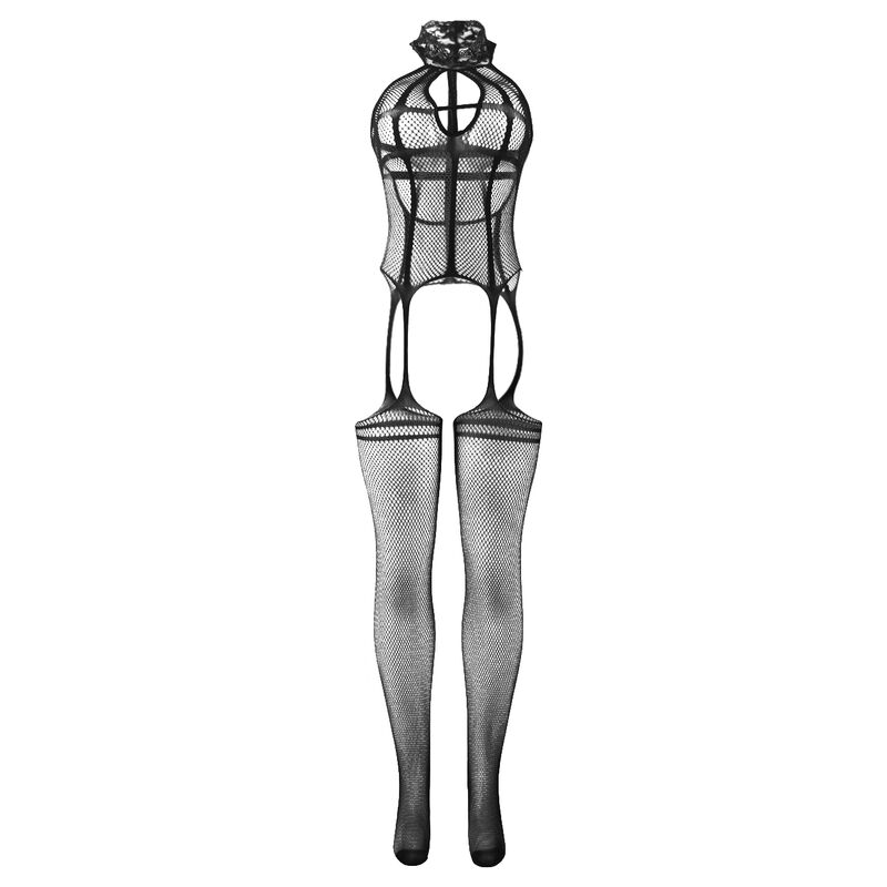 SUBBLIME - 951986 BODYSTOCKING A RETE SENZA CAVALLO CON STAMPE SUL COLLO NERO TAGLIA UNICA - immagine 4