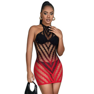 SUBBLIME - 952242 VESTITO ELASTICO A RETE DEGRADATA ROSSO E NERO TAGLIA UNICA