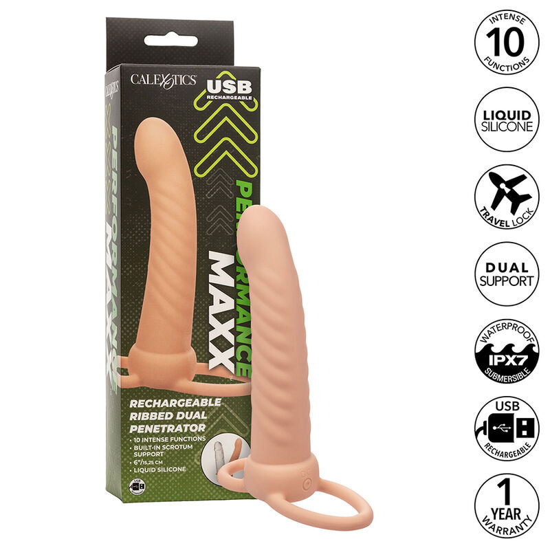 CALEXOTICS - MAXX RIBBED DUAL PENETRATOR 10 VIBRAZIONI CARNE - immagine 9