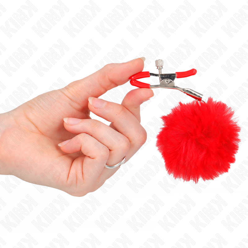KINK - PINZA PER CAPEZZOLI CON SFERA IN ECOPELLICCIA ROSSO 6 CM - immagine 3
