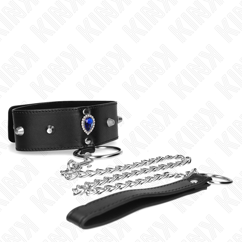 KINK - COLLAR CON CORREA 65 CM CON DIAMANTES AZULES AJUSTABLE 36-43 CM X 5 CM - immagine 2