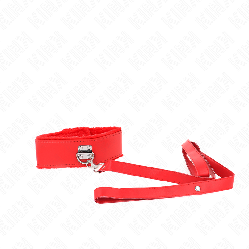 KINK - COLLANA CON GUINZAGLIO 116 CM CON BORCHIE IN ARGENTO MODELLO 4 ROSSO REGOLABILE 40-48 CM X 6 CM - immagine 3
