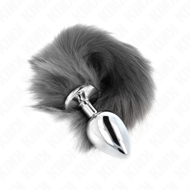 KINK - PLUG ANALE L 10 X 4 CM CON CODA SINTETICA 40 CM GRIGIO E BIANCO - immagine 2