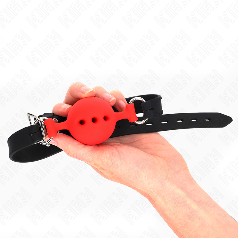 KINK - BAVAGLIO IN SILICONE INTERO 55 x 2 CM CON SFERA DA 4,5 CM MISURA M ROSSO REGOLABILE 35-51 CM - immagine 2