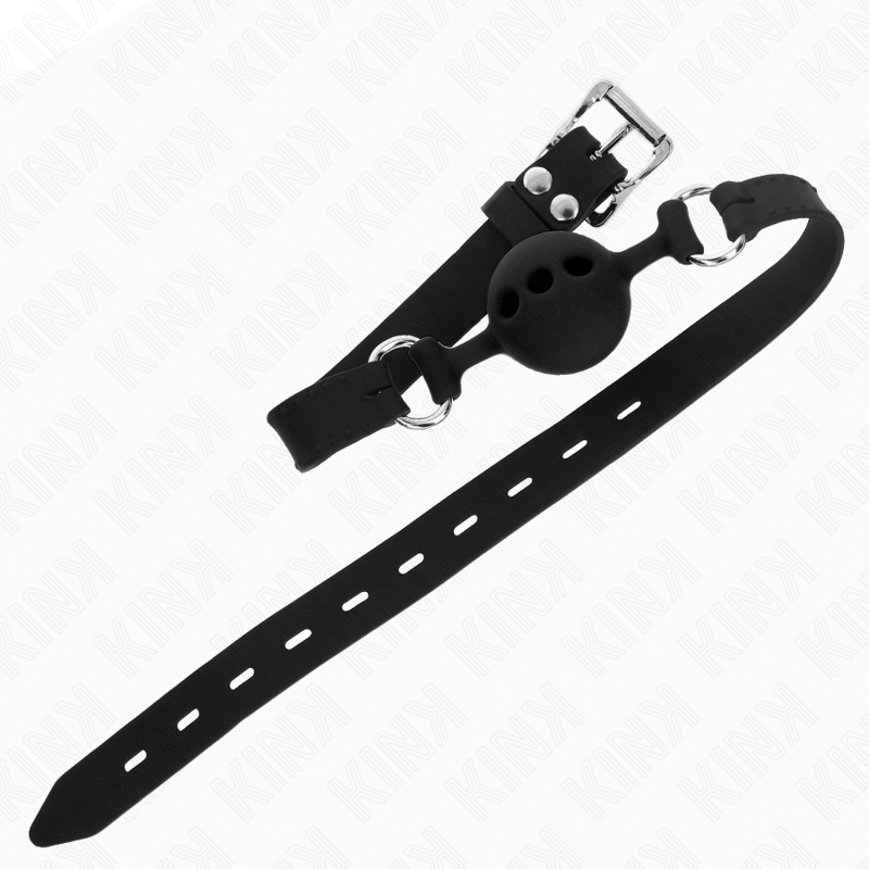 KINK - BAVAGLIO IN SILICONE INTERO 55 x 2 CM CON SFERA DA 4 CM MISURA S NERO REGOLABILE 35-51 CM - immagine 2