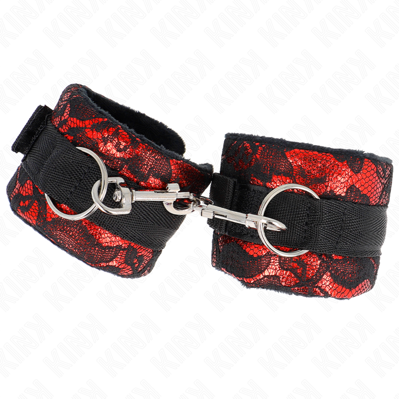 KINK - POLSO CORTO IN PIZZO DI VELLUTO E FASCIA IN NYLON ROSSO / NERO 23 X 6,5 CM - immagine 3