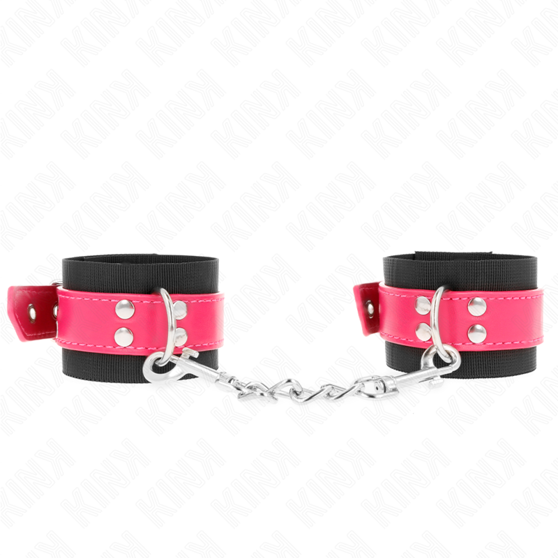 KINK - RESISTENZA DA POLSO IN NYLON NERO CON CINTURA IN SIMILPELLE ROSA LAMPONE REGOLABILE 19-29 CM X 5,1 CM - immagine 2