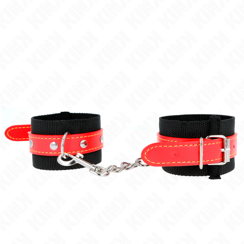 KINK - RESISTENZA DA POLSO IN NYLON NERO CON SIMILPELLE ROSSO REGOLABILE 19-24 CM X 5,5 CM - immagine 3