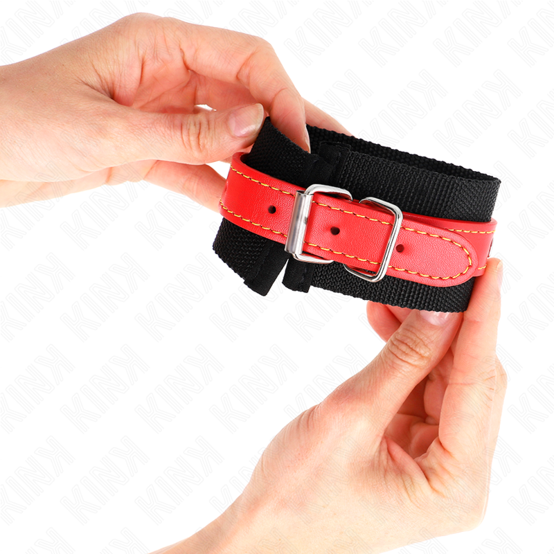 KINK - RESISTENZA DA POLSO IN NYLON NERO CON SIMILPELLE ROSSO REGOLABILE 19-24 CM X 5,5 CM - immagine 4