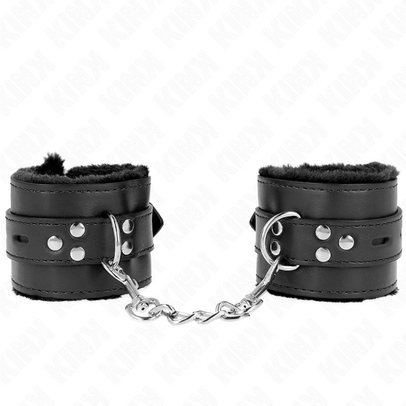 KINK - POLSINI IMBOTTITI IN PELLICCIA CON FORI QUADRI NERI E CINTURA NERA REGOLABILE 17-29 CM X 6 CM - immagine 2