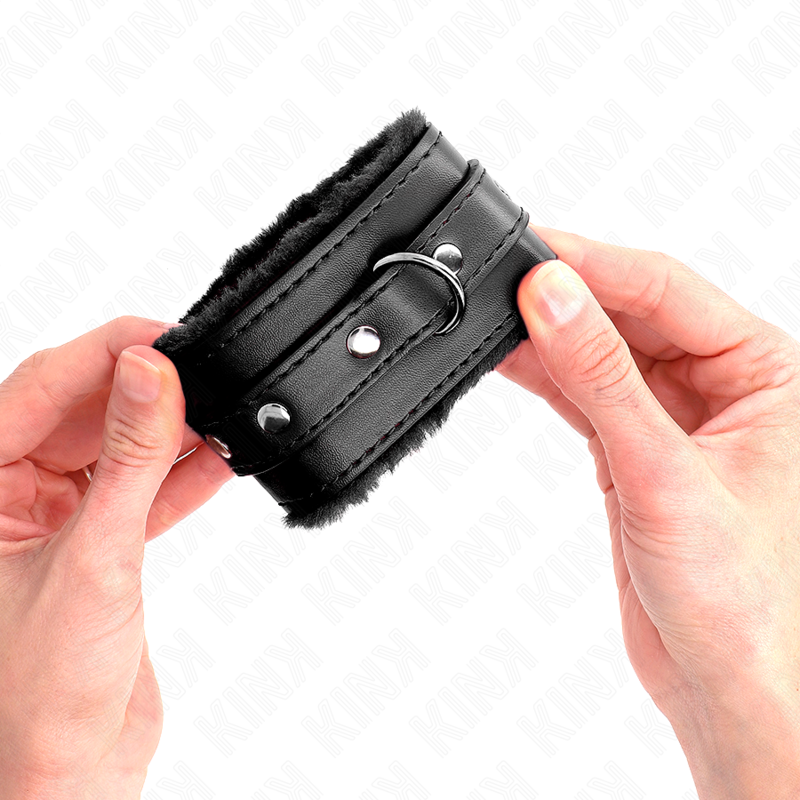 KINK - RESISTENZA DA POLSO PREMIUM FODERATA IN PELLICCIA NERA CON CINTURA NERA REGOLABILE 17-29 CM X 6 CM - immagine 4