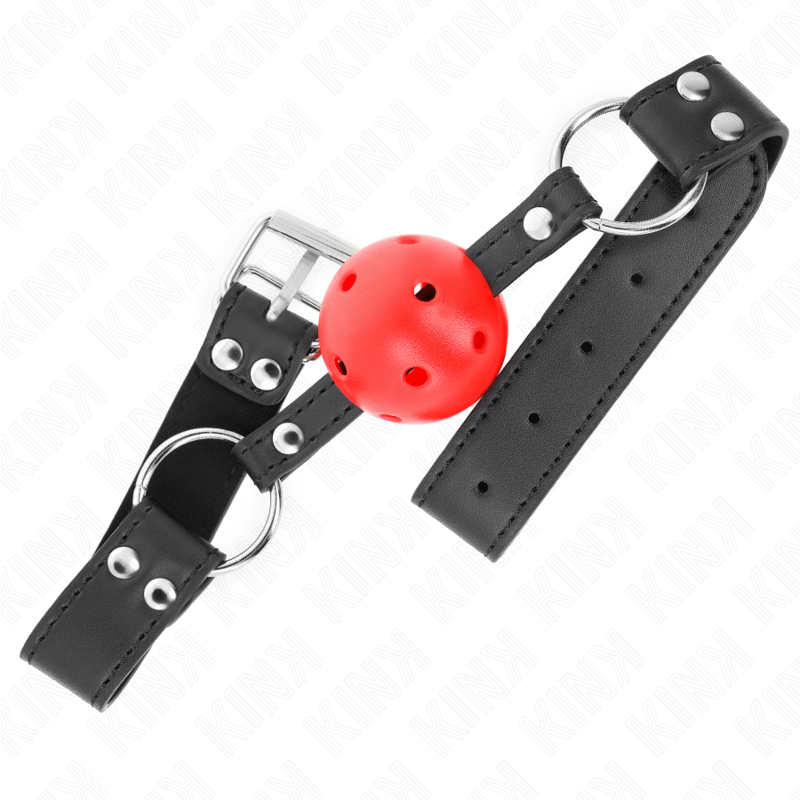 KINK - MORDAZA DE BOLA 4 CM TRANSPIRABLE CON DOBLE REMACHE DE CUERO 62 x 2.5 CM AJUSTABLE 42-58 CM - immagine 2