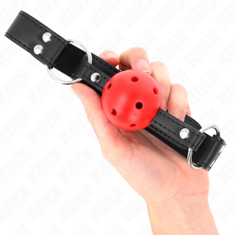 KINK - MORDAZA DE BOLA 4 CM TRANSPIRABLE CON DOBLE REMACHE DE CUERO 62 x 2.5 CM AJUSTABLE 42-58 CM - immagine 4